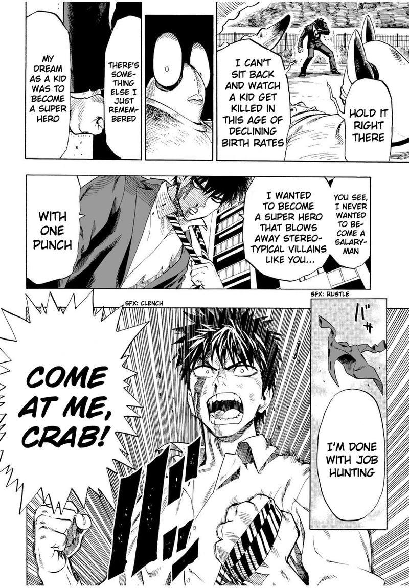 One Punch Man Manga Chapter 2 page 14 - Crab and Job Hunting scene