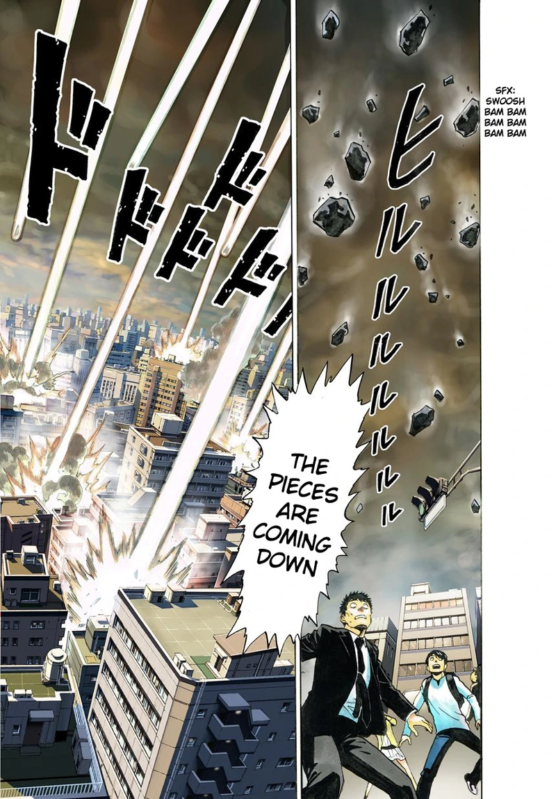 One Punch Man Manga Chapter 21 page 106 - Giant Meteor scene
