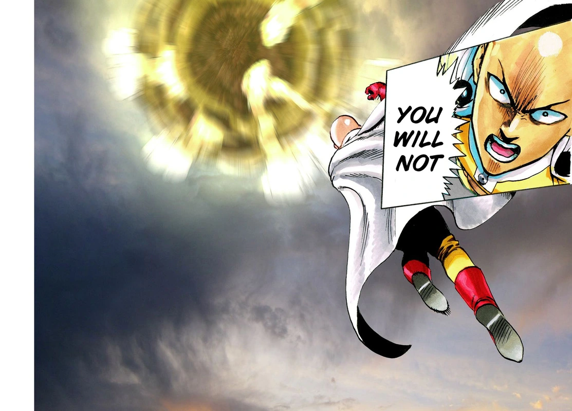 One Punch Man Manga Chapter 21 page 98 - Giant Meteor scene