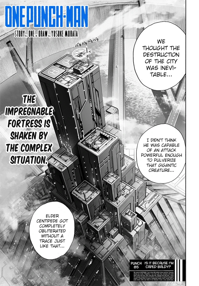One Punch Man Manga Chapter 85 page 1 - Is it Because I'm Caped Baldy? scene